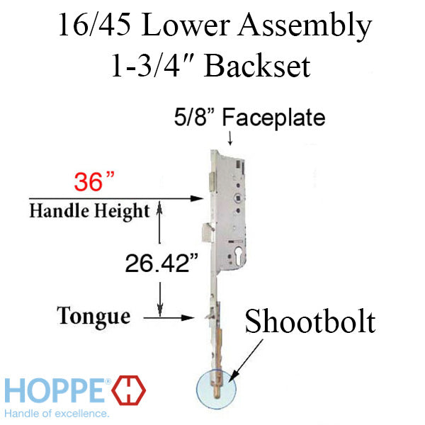 16mm Manual Tongue-Shootbolt 45/92 Gear, Tongue @ 26.42