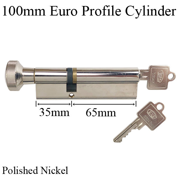 BKS Euro Profile cylinder 35/65 100mm, Yale Keyway - Polished Nickel - BKS Euro Profile cylinder 35/65 100mm, Yale Keyway - Polished Nickel