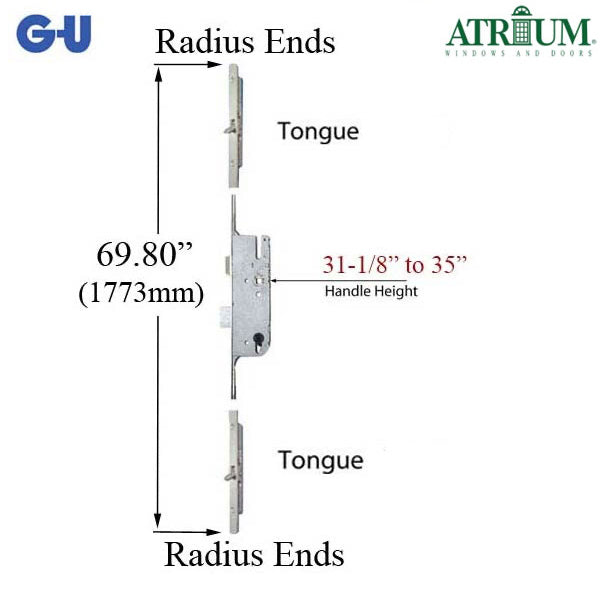 G-U Atrium 45/92 Tongue Version Multipoint Lock Replacement Kit for Old Style G-U Tripact Lock - G-U Atrium 45/92 Tongue Version Multipoint Lock Replacement Kit for Old Style G-U Tripact Lock