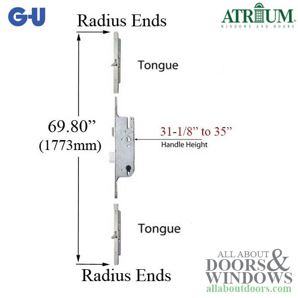 G-U Atrium 45/92 Tongue Version Multipoint Lock Replacement Kit for Old Style G-U Tripact Lock - G-U Atrium 45/92 Tongue Version Multipoint Lock Replacement Kit for Old Style G-U Tripact Lock