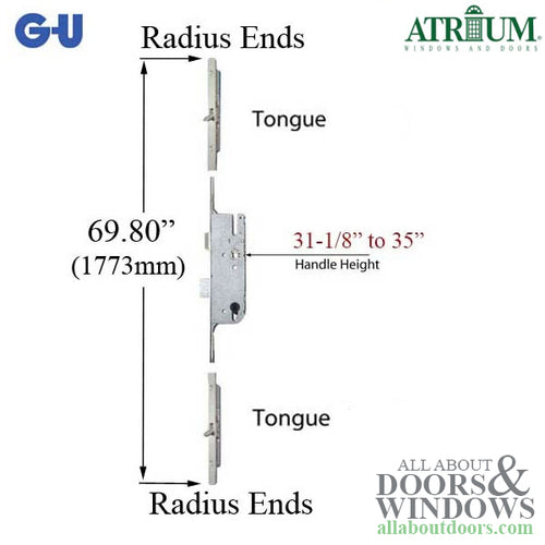 G-U Atrium 45/92 Tongue Version Multipoint Lock Replacement Kit for Old Style G-U Tripact Lock - G-U Atrium 45/92 Tongue Version Multipoint Lock Replacement Kit for Old Style G-U Tripact Lock
