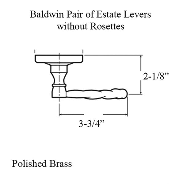 Estate Levers, Pair, without Rosettes - Polished Brass - Estate Levers, Pair, without Rosettes - Polished Brass