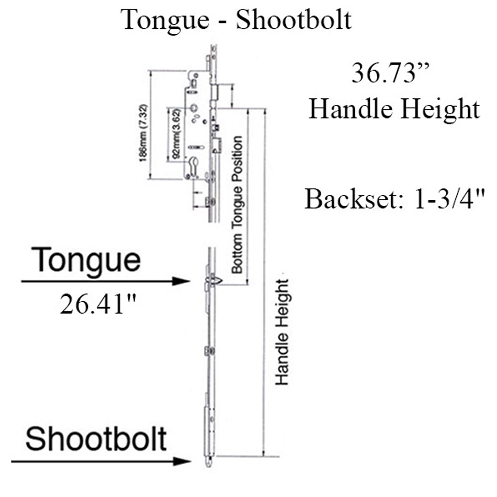 Hoppe 16mm Manual Shootbolt / Tongue Gear, 45/92, 36.75