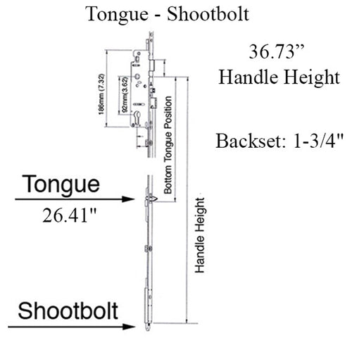 Hoppe 16mm Manual Shootbolt / Tongue Gear, 45/92, 36.75