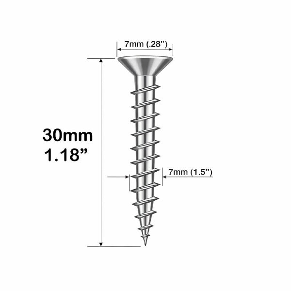 Screws, 7mm Head, 30mm Length  - Stainless Steel - Screws, 7mm Head, 30mm Length  - Stainless Steel