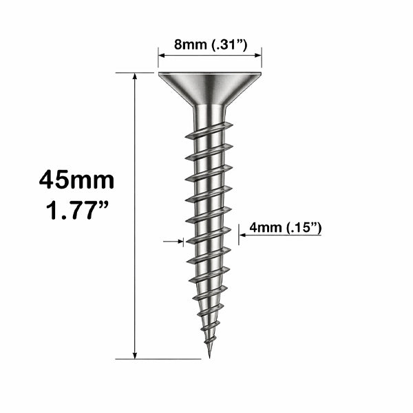 Screws, 8mm Head, 45mm Length  - Stainless Steel - Screws, 8mm Head, 45mm Length  - Stainless Steel