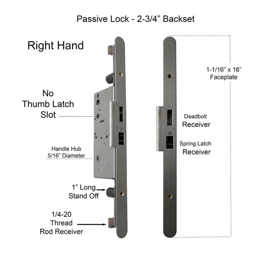 Passive Lock for Concealed Rod 70/92, Right Hand, Radius Faceplate Attached - Passive Lock for Concealed Rod 70/92, Right Hand, Radius Faceplate Attached
