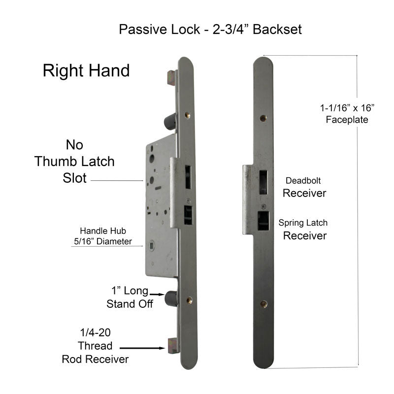 Passive Lock for Concealed Rod 70/92, Right Hand, Radius Faceplate Attached - Passive Lock for Concealed Rod 70/92, Right Hand, Radius Faceplate Attached