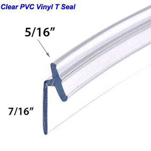 PVC Vinyl T Seal, Frameless Hinged Shower Door - Clear - PVC Vinyl T Seal, Frameless Hinged Shower Door - Clear