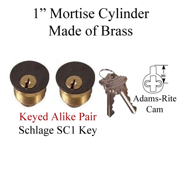 Adams-Rite 1 inch Brass Mortise Cylinder, Keyed Alike Pair Schlage - Adams-Rite 1 inch Brass Mortise Cylinder, Keyed Alike Pair Schlage