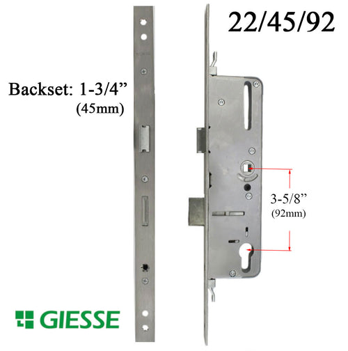 22mm Giesse 45mm Door Lock with Deadbolt 92mm PZ - 22mm Giesse 45mm Door Lock with Deadbolt 92mm PZ