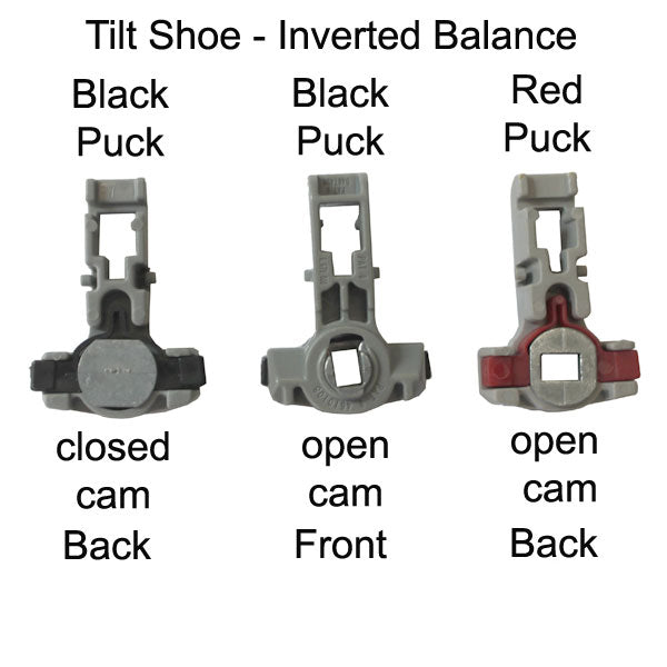 Tilt shoe, 1-1/4 x 17/32  Black Puck, Closed Cam, Inverted Channel Balance - I - Tilt shoe, 1-1/4 x 17/32  Black Puck, Closed Cam, Inverted Channel Balance - I