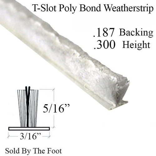 Weatherstrip For Storm Door T Slot Fin Seal  .187 Inch Backing .300 Inch Pile - Weatherstrip For Storm Door T Slot Fin Seal  .187 Inch Backing .300 Inch Pile