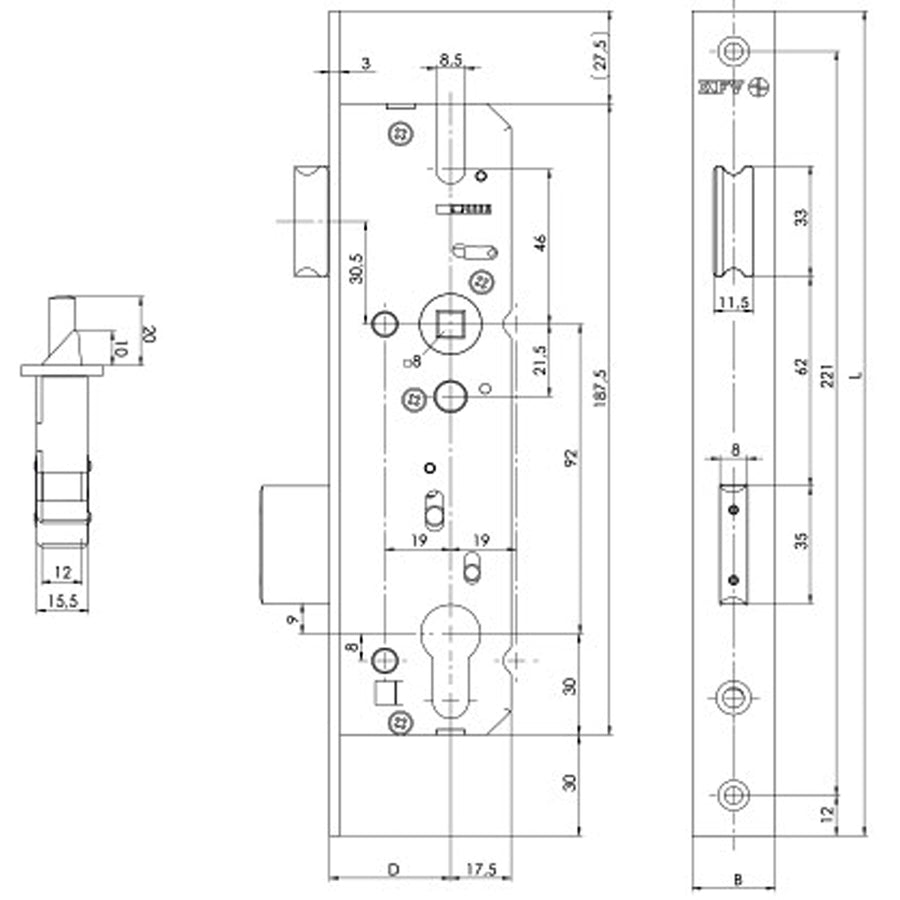KFV Single Point Mortise Lock 35mm Backset for Steel and UPVC Doors Stainless Steel - KFV Single Point Mortise Lock 35mm Backset for Steel and UPVC Doors Stainless Steel