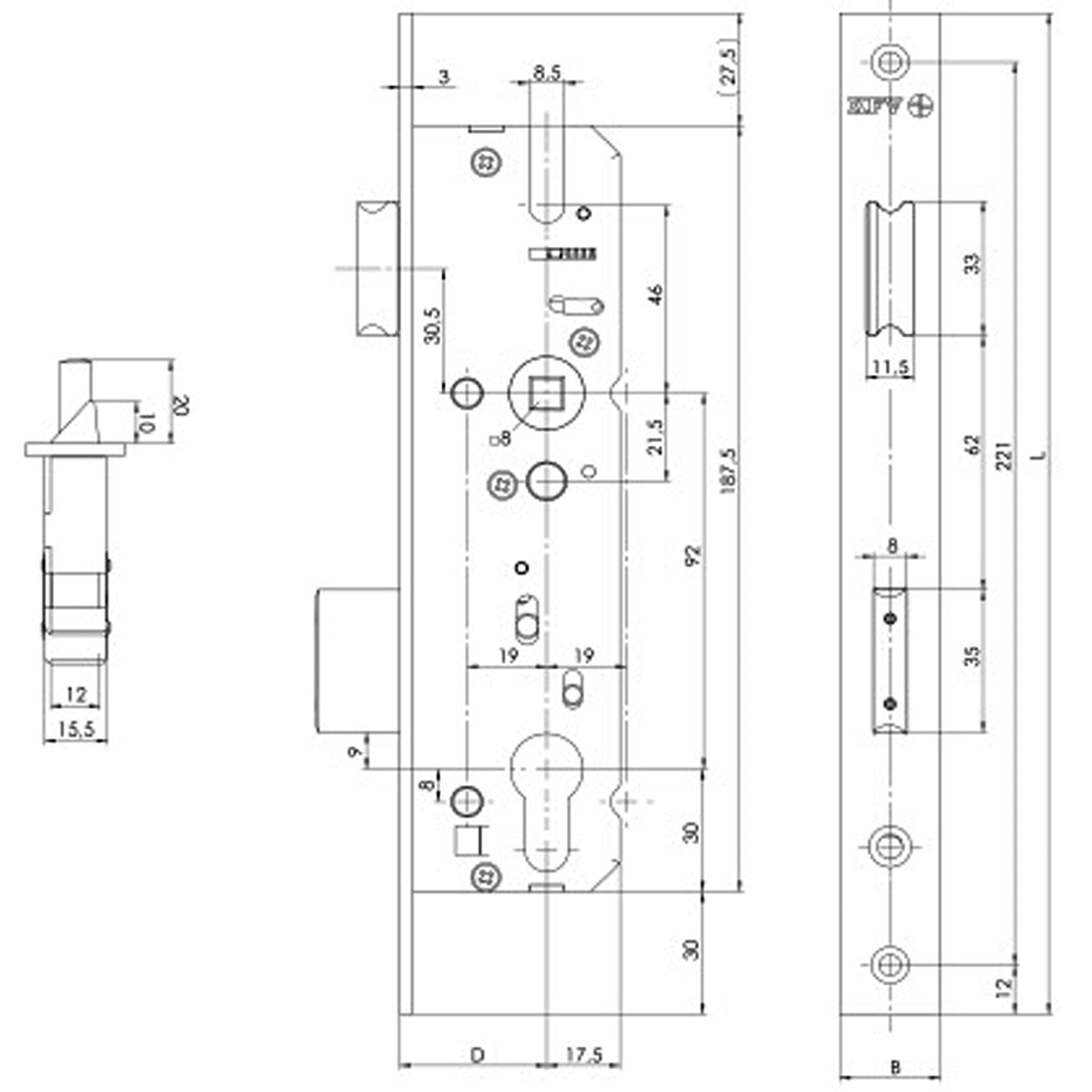 KFV Single Point Mortise Lock 35mm Backset for Steel and UPVC Doors Stainless Steel - KFV Single Point Mortise Lock 35mm Backset for Steel and UPVC Doors Stainless Steel