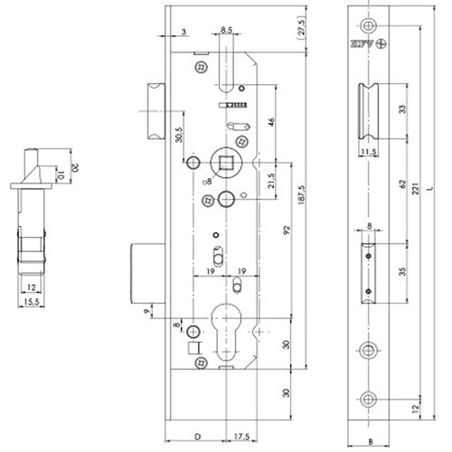KFV Single Point Mortise Lock 35mm Backset for Steel and UPVC Doors Stainless Steel - KFV Single Point Mortise Lock 35mm Backset for Steel and UPVC Doors Stainless Steel