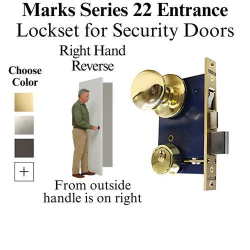 Marks Series 22 Entrance Door Handle Set Right Hand Reverse Door Knob Set - Marks Series 22 Entrance Door Handle Set Right Hand Reverse Door Knob Set