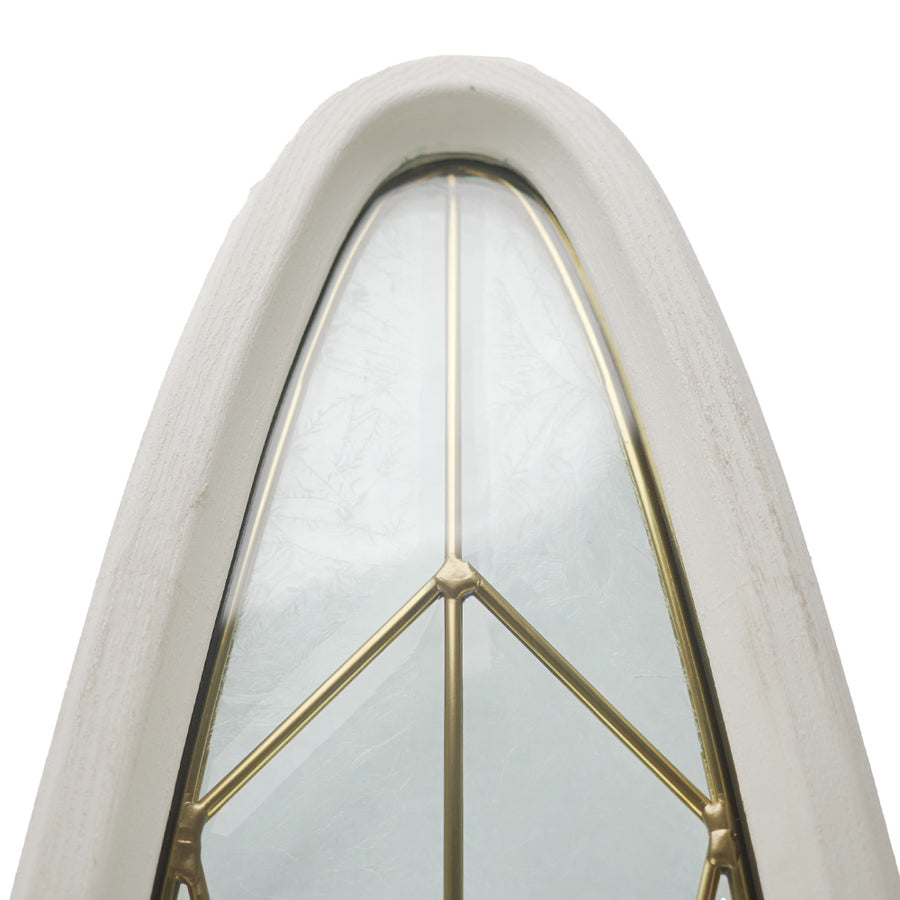 Oval Glass Door lite  8-1/2 x 42   Beveled Leaded Glass, Glue Chip, Brass Caming, White Frame - Oval Glass Door lite  8-1/2 x 42   Beveled Leaded Glass, Glue Chip, Brass Caming, White Frame