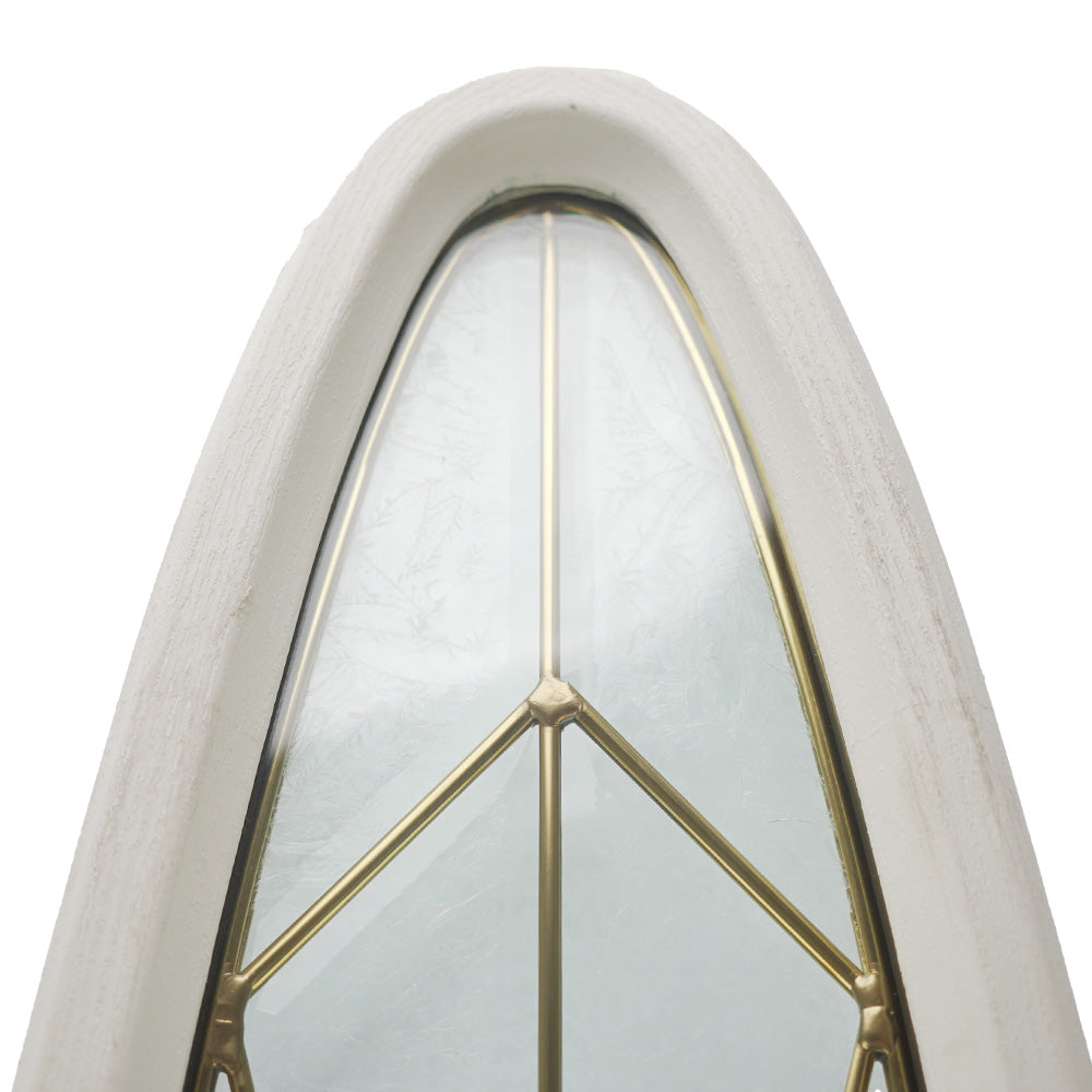 Oval Glass Door lite  8-1/2 x 42   Beveled Leaded Glass, Glue Chip, Brass Caming, White Frame - Oval Glass Door lite  8-1/2 x 42   Beveled Leaded Glass, Glue Chip, Brass Caming, White Frame