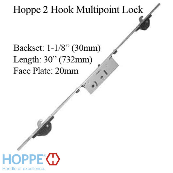 Hoppe Multipoint Lock - 2 Hooks, 30mm Sliding Door Lock, 20mm Face - Hoppe Multipoint Lock - 2 Hooks, 30mm Sliding Door Lock, 20mm Face