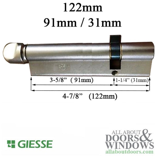 122mm Giesse 91/31  Euro Profile Cylinder w/ Type 2 Knob - 122mm Giesse 91/31  Euro Profile Cylinder w/ Type 2 Knob