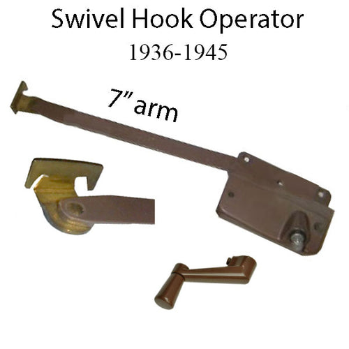 Andersen Primed Casement Operator Only w/ Brass Swivel Hook, Left Hand (1936-45) - Andersen Primed Casement Operator Only w/ Brass Swivel Hook, Left Hand (1936-45)