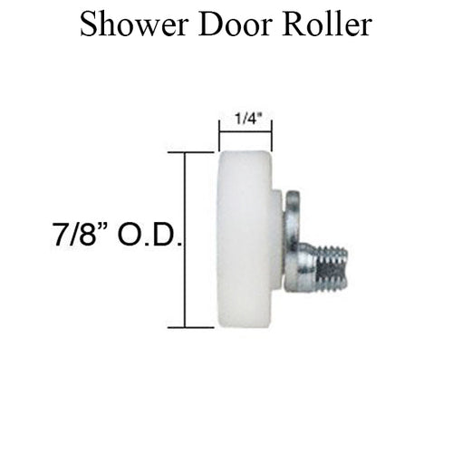 Shower Door Roller, 7/8 x 1/4 Flat Nylon Bearing  w/ Adjustable Washers - Shower Door Roller, 7/8 x 1/4 Flat Nylon Bearing  w/ Adjustable Washers