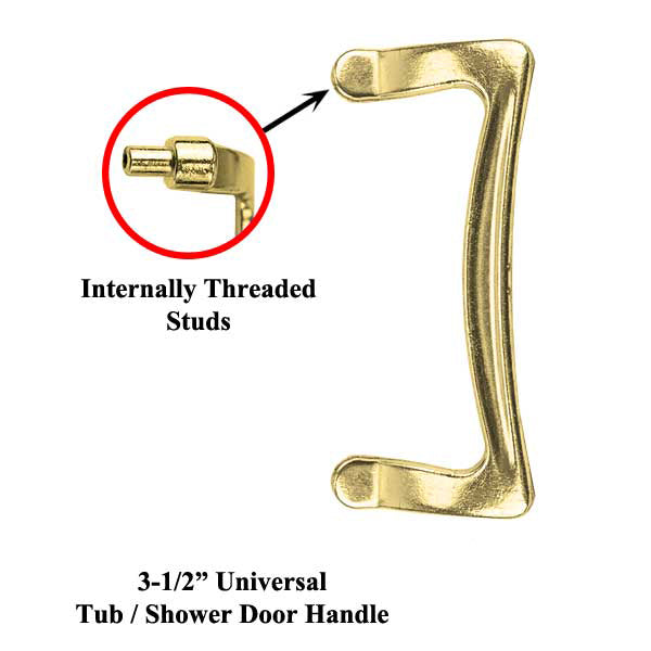 3-1/2 Inch Universal Shower Door / Tub Enclosure Single Handle with Threaded Studs - Brass - 3-1/2 Inch Universal Shower Door / Tub Enclosure Single Handle with Threaded Studs - Brass