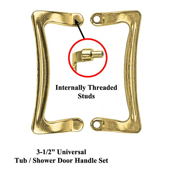 3-1/2 Inch Universal Shower Door / Tub Enclosure Handle Set - Brass - 3-1/2 Inch Universal Shower Door / Tub Enclosure Handle Set - Brass