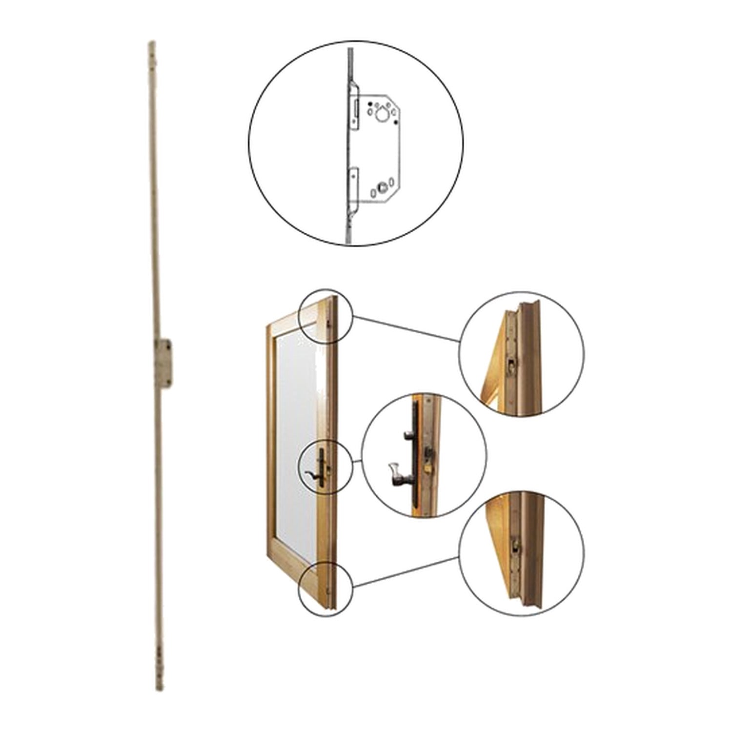 Andersen Passive 2-point Shootbolt Lock, 92-1/2 inch, 8-0 Frenchwood Door - Andersen Passive 2-point Shootbolt Lock, 92-1/2 inch, 8-0 Frenchwood Door
