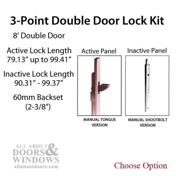 HLS-ONE 3-point Lock KIT, Double Door System w/60MM backset, choose door thickness - HLS-ONE 3-point Lock KIT, Double Door System w/60MM backset, choose door thickness