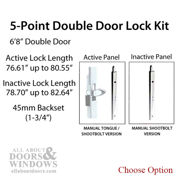 HLS-ONE 5-point Lock KIT, Double Door System w/45MM backset, choose door thickness - HLS-ONE 5-point Lock KIT, Double Door System w/45MM backset, choose door thickness