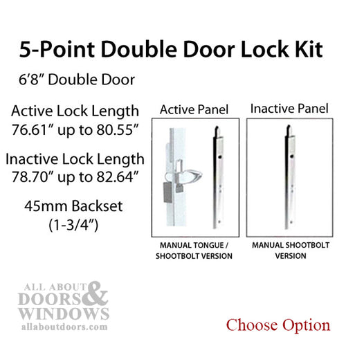 HLS-ONE 5-point Lock KIT, Double Door System w/45MM backset, choose door thickness - HLS-ONE 5-point Lock KIT, Double Door System w/45MM backset, choose door thickness