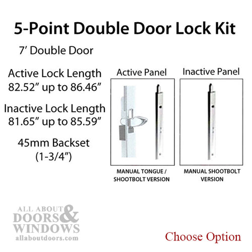 HLS-ONE 5-point Lock KIT, Double Door System w/45MM backset, choose door thickness - HLS-ONE 5-point Lock KIT, Double Door System w/45MM backset, choose door thickness