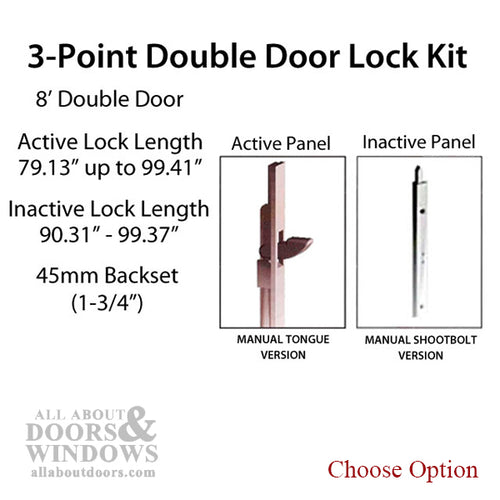 HLS-ONE 3-point Lock KIT, Double Door System w/45MM backset, choose door thickness - HLS-ONE 3-point Lock KIT, Double Door System w/45MM backset, choose door thickness
