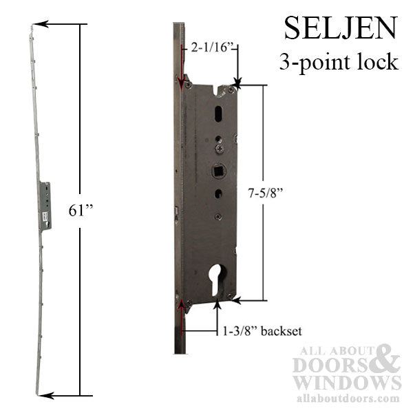 Seljan 3 hook Lock, 1-3/8 backset - Sliding Vinyl Door Multipoint Lock - Seljan 3 hook Lock, 1-3/8 backset - Sliding Vinyl Door Multipoint Lock