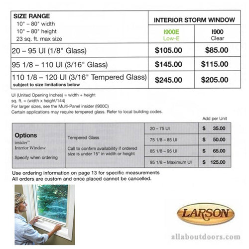 Larson Inside / Interior storm window, Low-E Glass - Larson Inside / Interior storm window, Low-E Glass