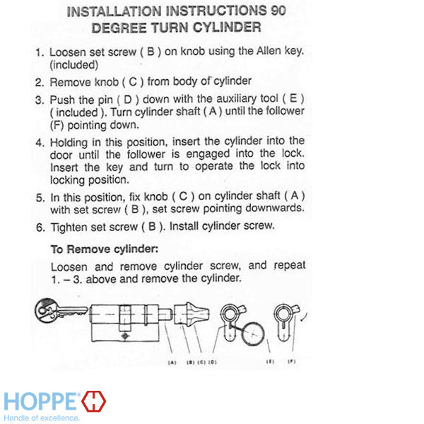 45.5/45.5 New Style HOPPE Non-Logo Active 90° Keyed Profile Cylinder Lock - 45.5/45.5 New Style HOPPE Non-Logo Active 90° Keyed Profile Cylinder Lock