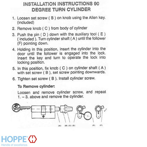45.5/45.5 New Style HOPPE Non-Logo Active 90° Keyed Profile Cylinder Lock - 45.5/45.5 New Style HOPPE Non-Logo Active 90° Keyed Profile Cylinder Lock