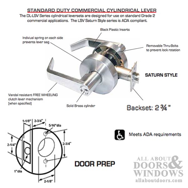 Storeroom Lever Lock, 2-3/4bs,  Commercial Grade 2 Saturn Series - Storeroom Lever Lock, 2-3/4bs,  Commercial Grade 2 Saturn Series