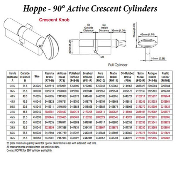 31.5/31.5  HOPPE Non Logo 90° Keyed Profile Cylinder Lock, Solid Brass - 31.5/31.5  HOPPE Non Logo 90° Keyed Profile Cylinder Lock, Solid Brass