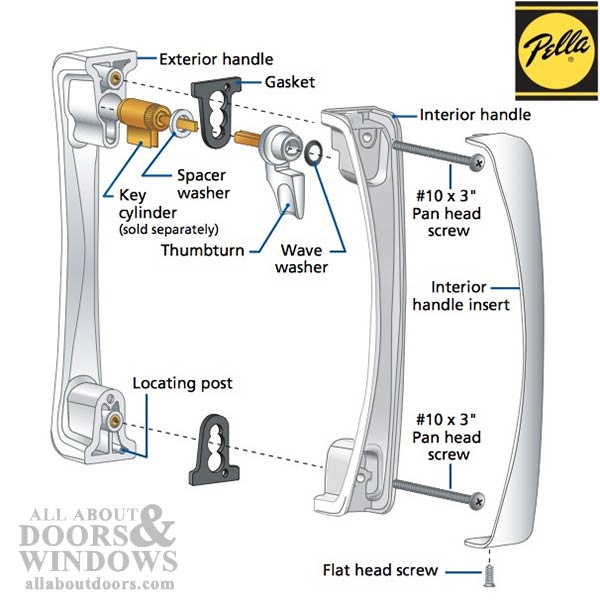 Pella OX sliding wood patio door handleset trim, Right Active - Pella OX sliding wood patio door handleset trim, Right Active
