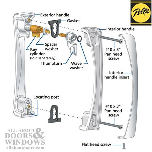 Pella OX sliding wood patio door handleset trim, Right Active - Pella OX sliding wood patio door handleset trim, Right Active