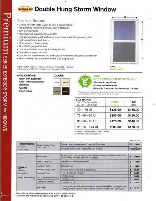 Larson Premium Double Hung 2-Track Storm Window, Low-E Glass - Larson Premium Double Hung 2-Track Storm Window, Low-E Glass
