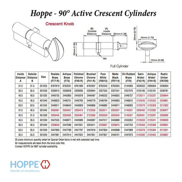 35.5/45.5 New Style HOPPE Active 90° Keyed Profile Cylinder Lock, Solid Brass - 35.5/45.5 New Style HOPPE Active 90° Keyed Profile Cylinder Lock, Solid Brass