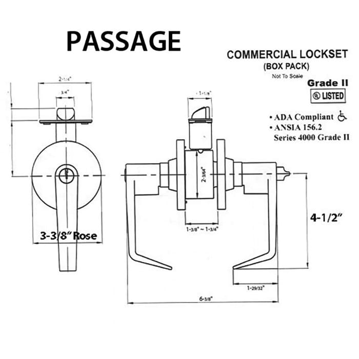 Passage Lever, 2-3/4bs,  Commercial Grade 2  Saturn Series - Passage Lever, 2-3/4bs,  Commercial Grade 2  Saturn Series