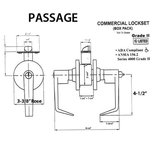 Passage Lever, 2-3/4bs,  Commercial Grade 2  Saturn Series - Passage Lever, 2-3/4bs,  Commercial Grade 2  Saturn Series