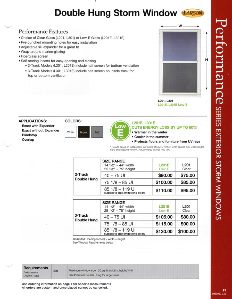 Larson Performance Double Hung 3-Track Storm Window, Low-E Glass - Larson Performance Double Hung 3-Track Storm Window, Low-E Glass
