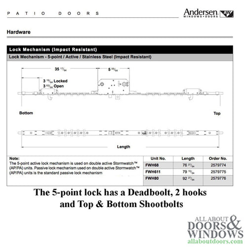 Andersen Stormwatch 5-Point Lock AP/PA - FWH611  Door - Andersen Stormwatch 5-Point Lock AP/PA - FWH611  Door
