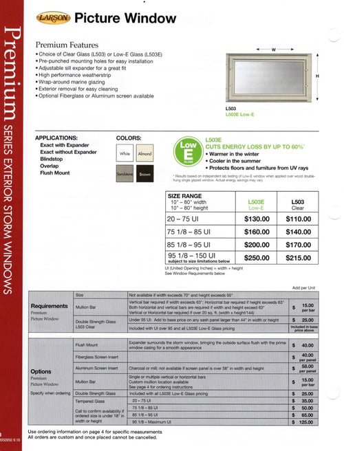 Larson Premium Picture window, Clear Glass - Larson Premium Picture window, Clear Glass